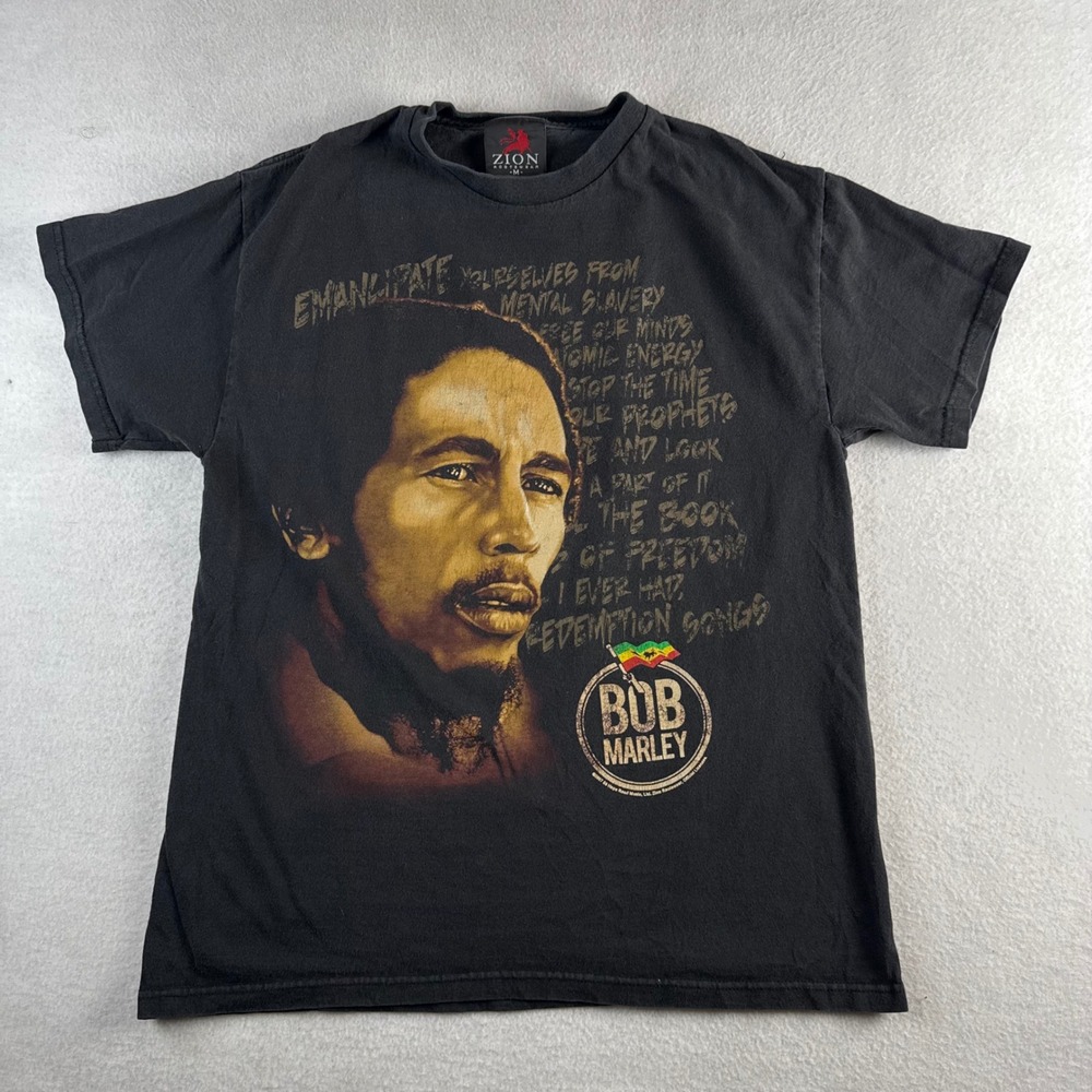 Zion Rootswear Bob Marley Redemption Song Graphic T-Shirt Mens Medium Black